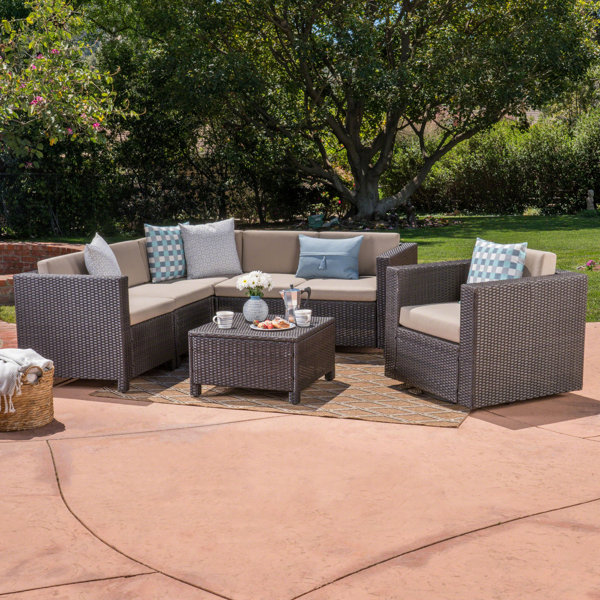 Latitude Run® Wicker/Rattan 6 Person Seating Group with Cushions